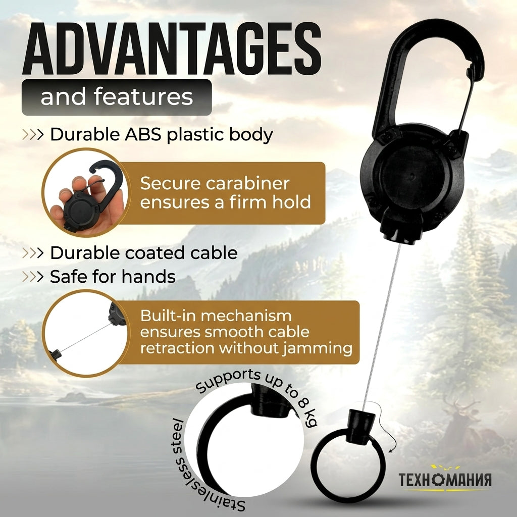 Retractable Keychain with Carabiner & Steel Cable