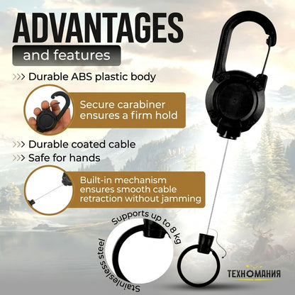 Retractable Keychain with Carabiner & Steel Cable