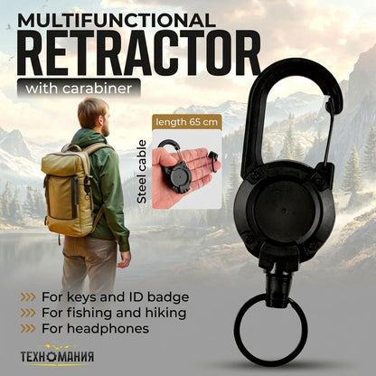 Retractable Keychain with Carabiner & Steel Cable